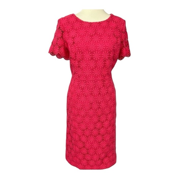 NWT Talbots Pink Midi Floral Lace Fitted Preppy Day Dress Brunch Shower Career - Picture 3 of 15